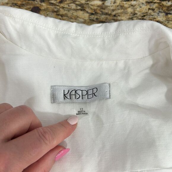 Kasper White Pocketed Faux-double-breasted Open Cuffed Sleeve Jacke Size 12 - Picture 6 of 11